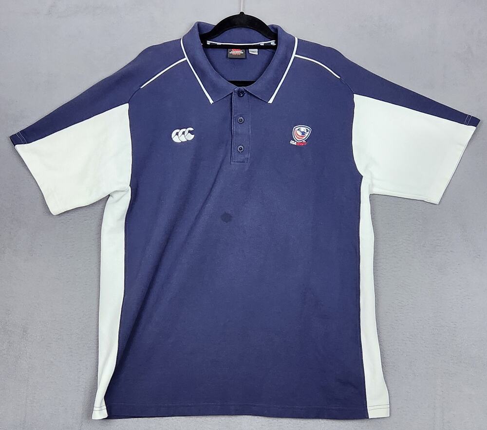 CANTERBURY OF NEW ZEALAND Polo Mens XXL Blue USA Rugby Short Sleeve Shirt - Picture 1 of 14